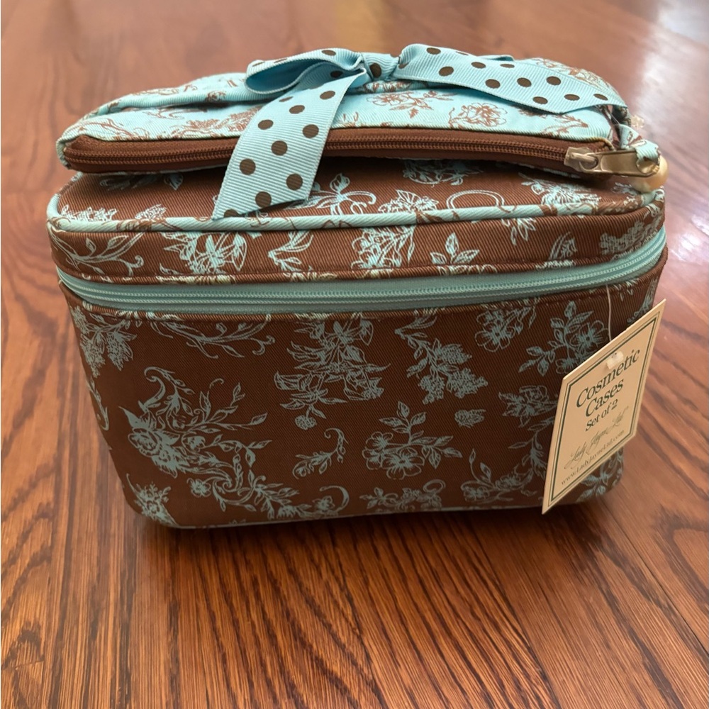 Lady Jayne Brown and Blue Floral Cosmetic Case